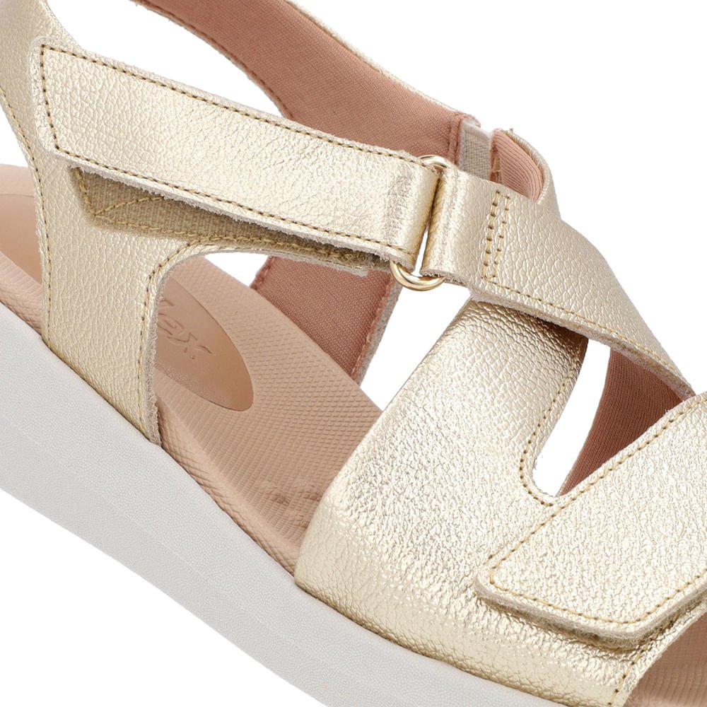 Sandália Ajuste Fecho-Flex Couro Dourada Dourado 4