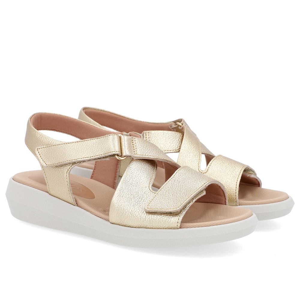 Sandália Ajuste Fecho-Flex Couro Dourada Dourado 2