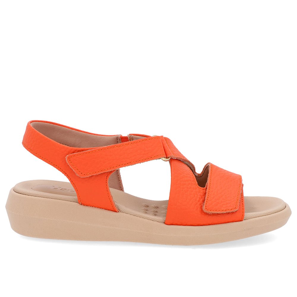 Sandália Ajuste Fecho-Flex Couro Laranja