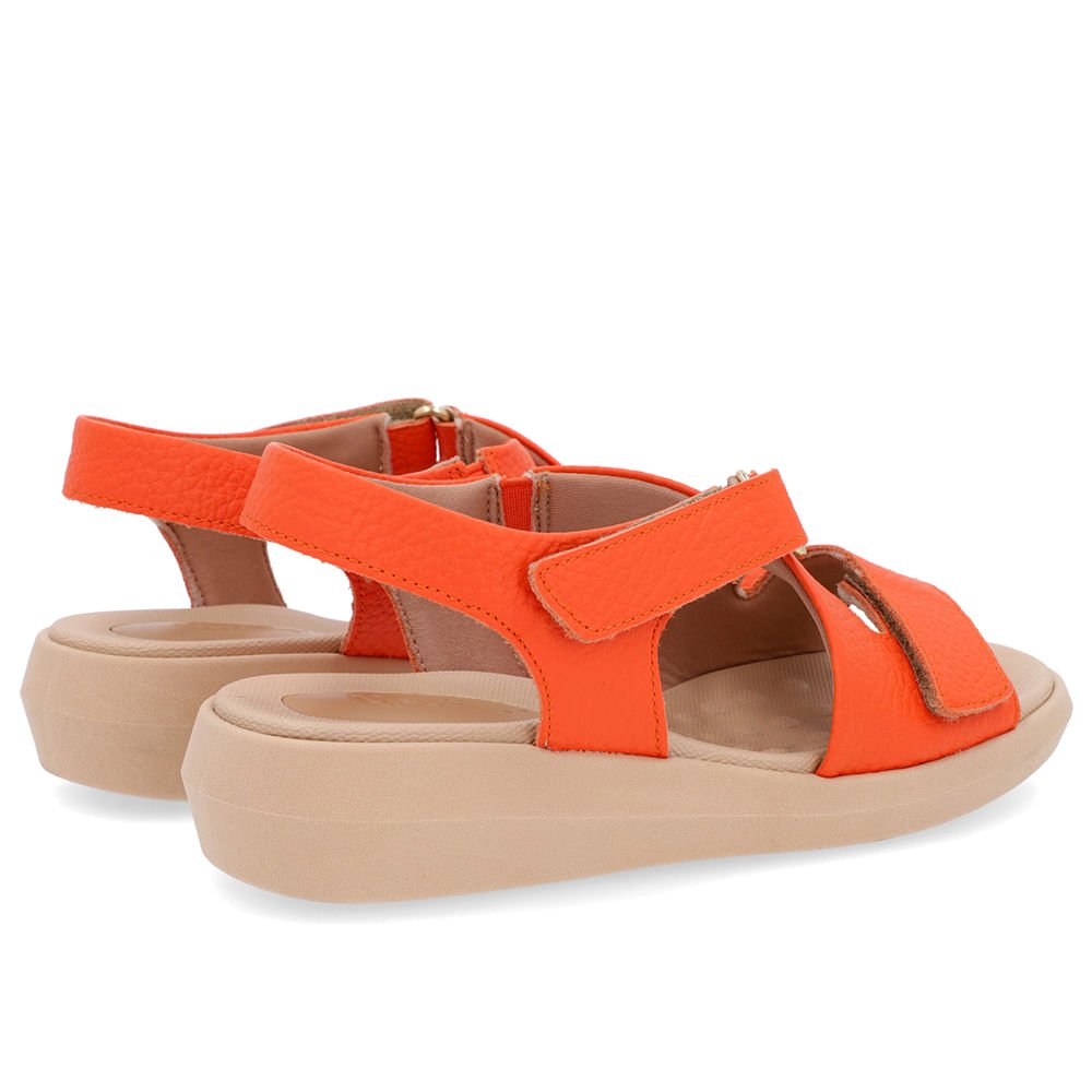 Sandália Ajuste Fecho-Flex Couro Laranja Laranja 3