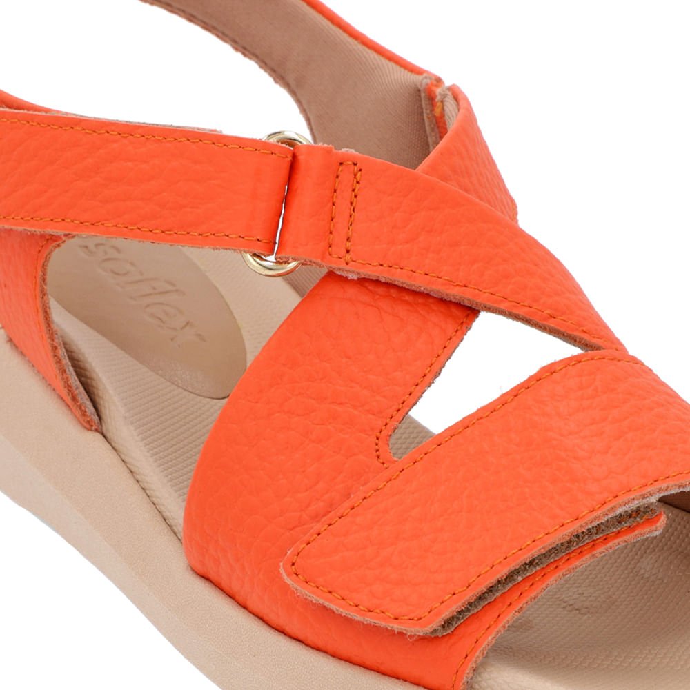 Sandália Ajuste Fecho-Flex Couro Laranja Laranja 4