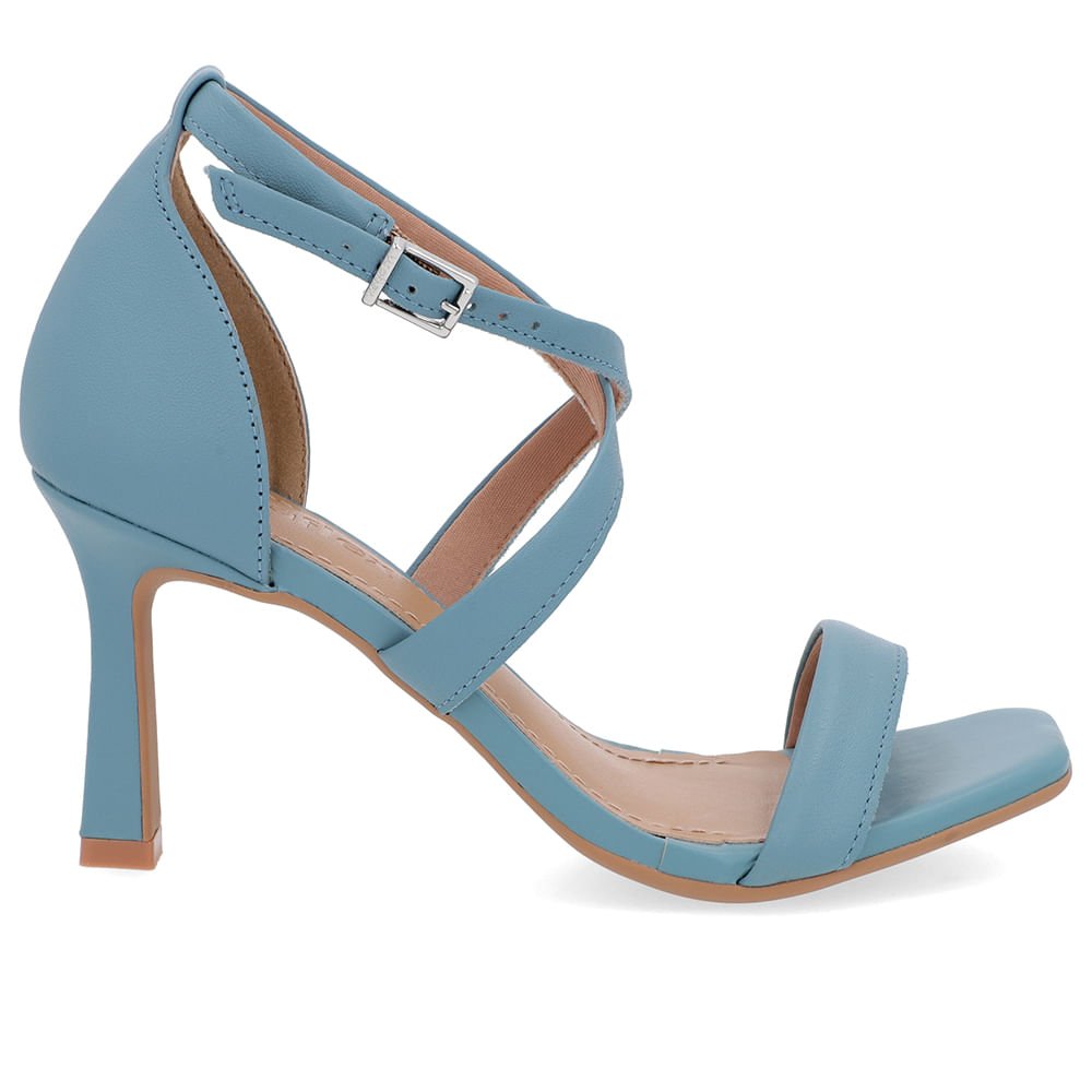 Sandália Salto Fino Couro Azul Tira Cruzada Azul 1