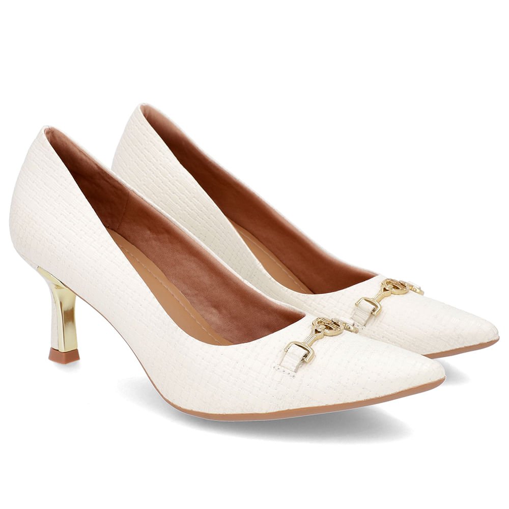 Scarpin Branco Salto Fino Couro Detalhe Bridão Branco 2