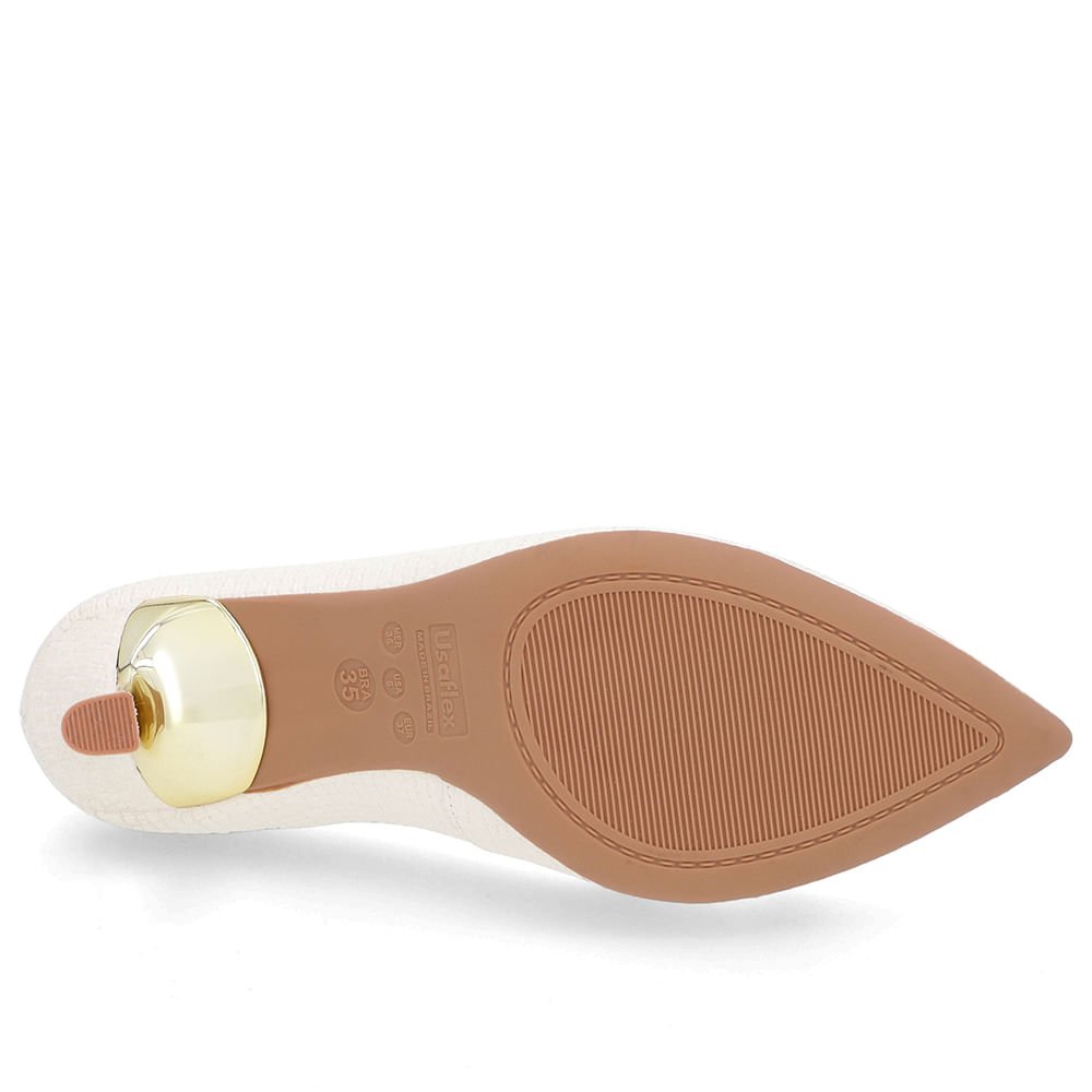 Scarpin Branco Salto Fino Couro Detalhe Bridão Branco 5