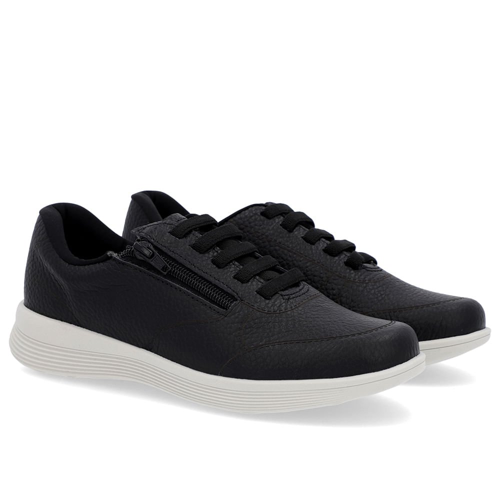 Tênis Casual Preto Couro Zíper Lateral Preto 2