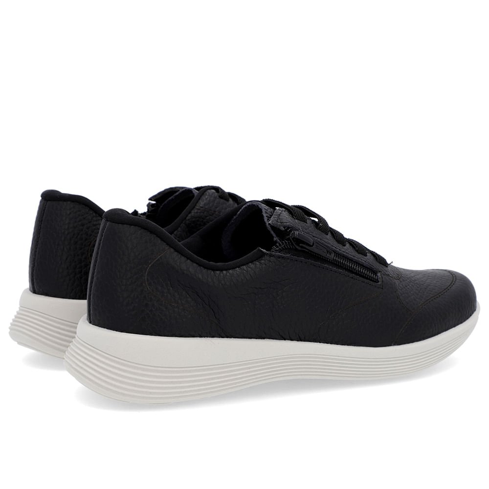 Tênis Casual Preto Couro Zíper Lateral Preto 3