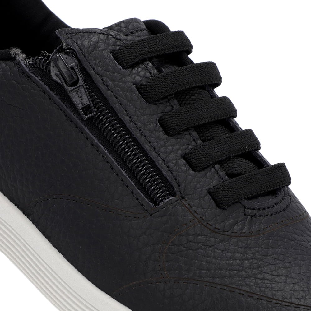 Tênis Casual Preto Couro Zíper Lateral Preto 4