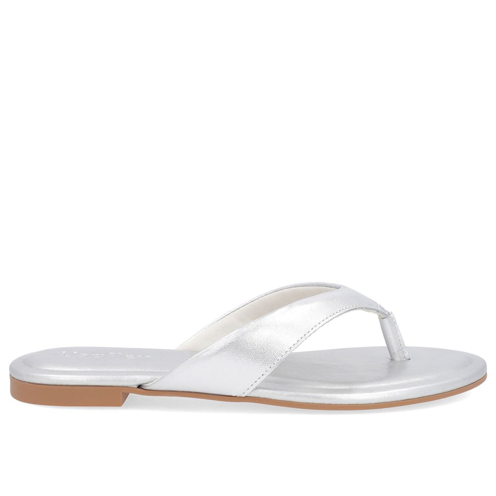 Chinelo Rasteiro Couro Prata Liso Prata 1