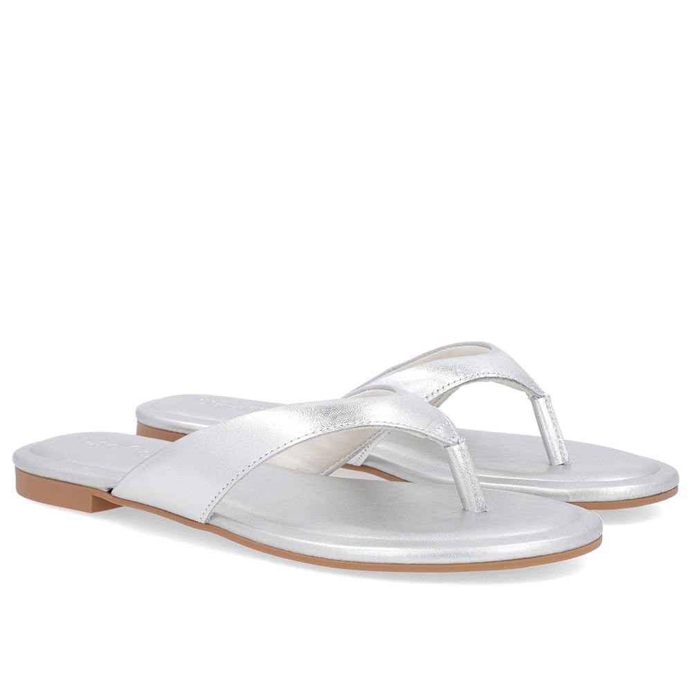 Chinelo Rasteiro Couro Prata Liso Prata 2