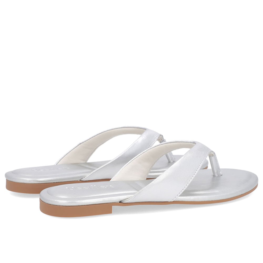 Chinelo Rasteiro Couro Prata Liso Prata 3