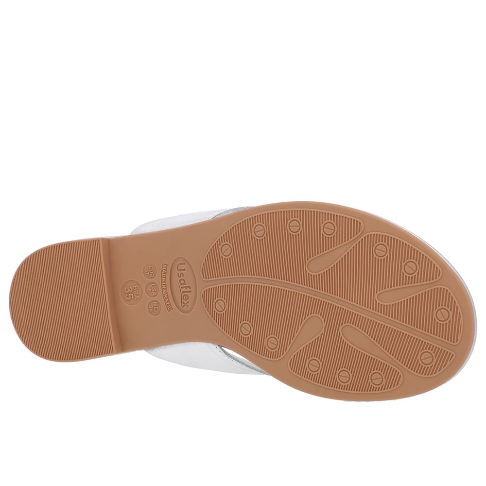 Chinelo Rasteiro Couro Prata Liso Prata 5