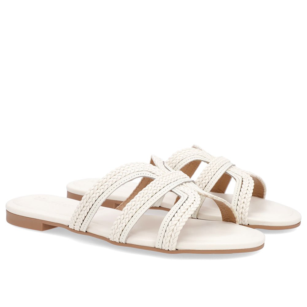 Rasteira Bico Redondo Couro Branca Textura Branco 2