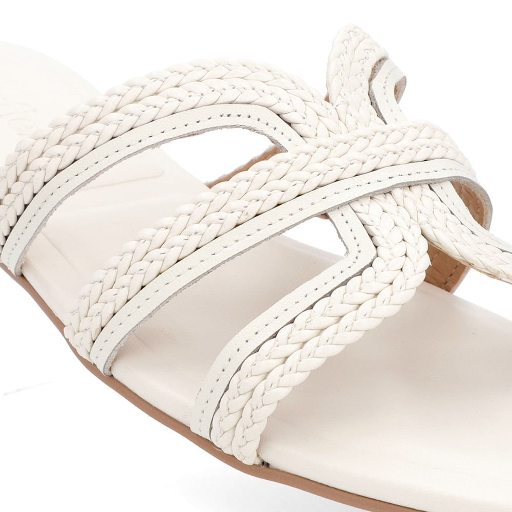 Rasteira Bico Redondo Couro Branca Textura Branco 4