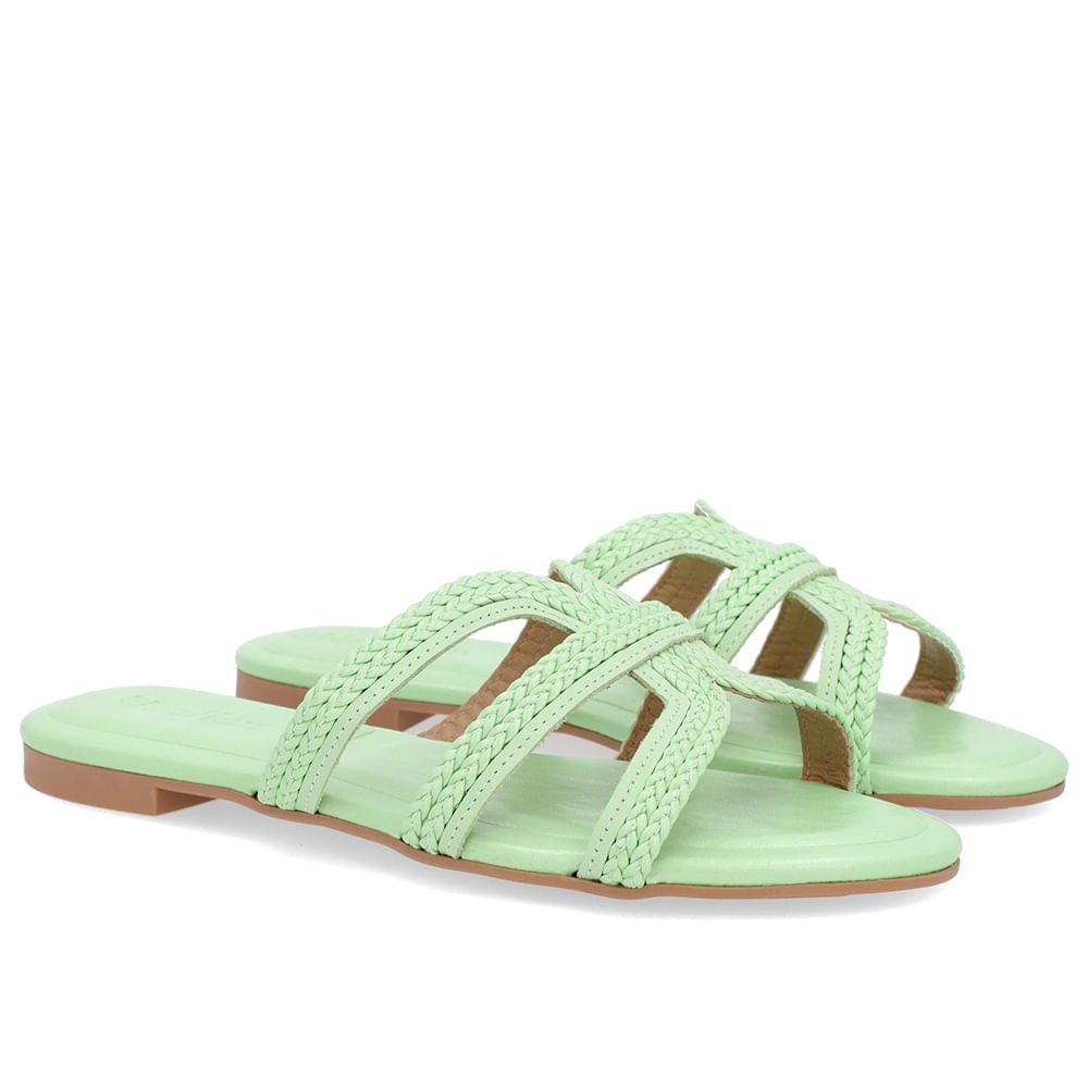 Rasteira Bico Redondo Couro Verde Textura Verde 2