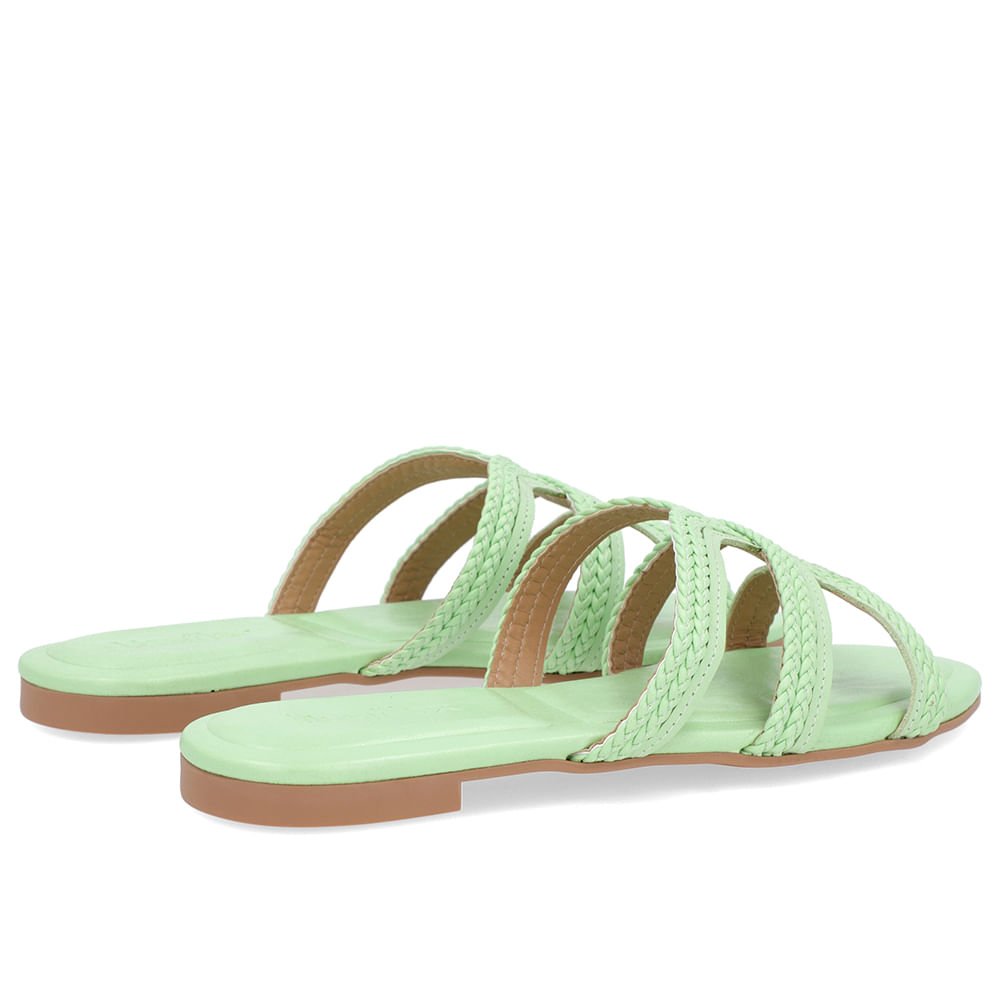 Rasteira Bico Redondo Couro Verde Textura Verde 3