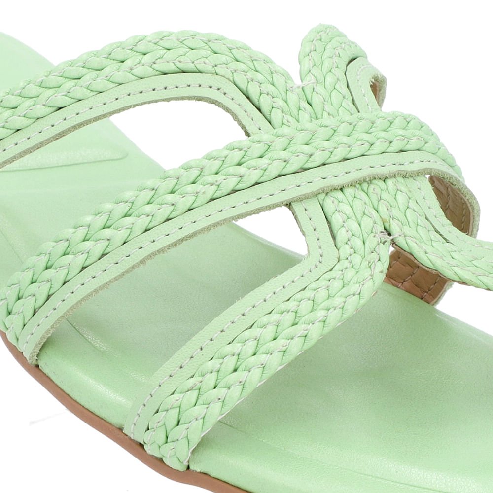 Rasteira Bico Redondo Couro Verde Textura Verde 4