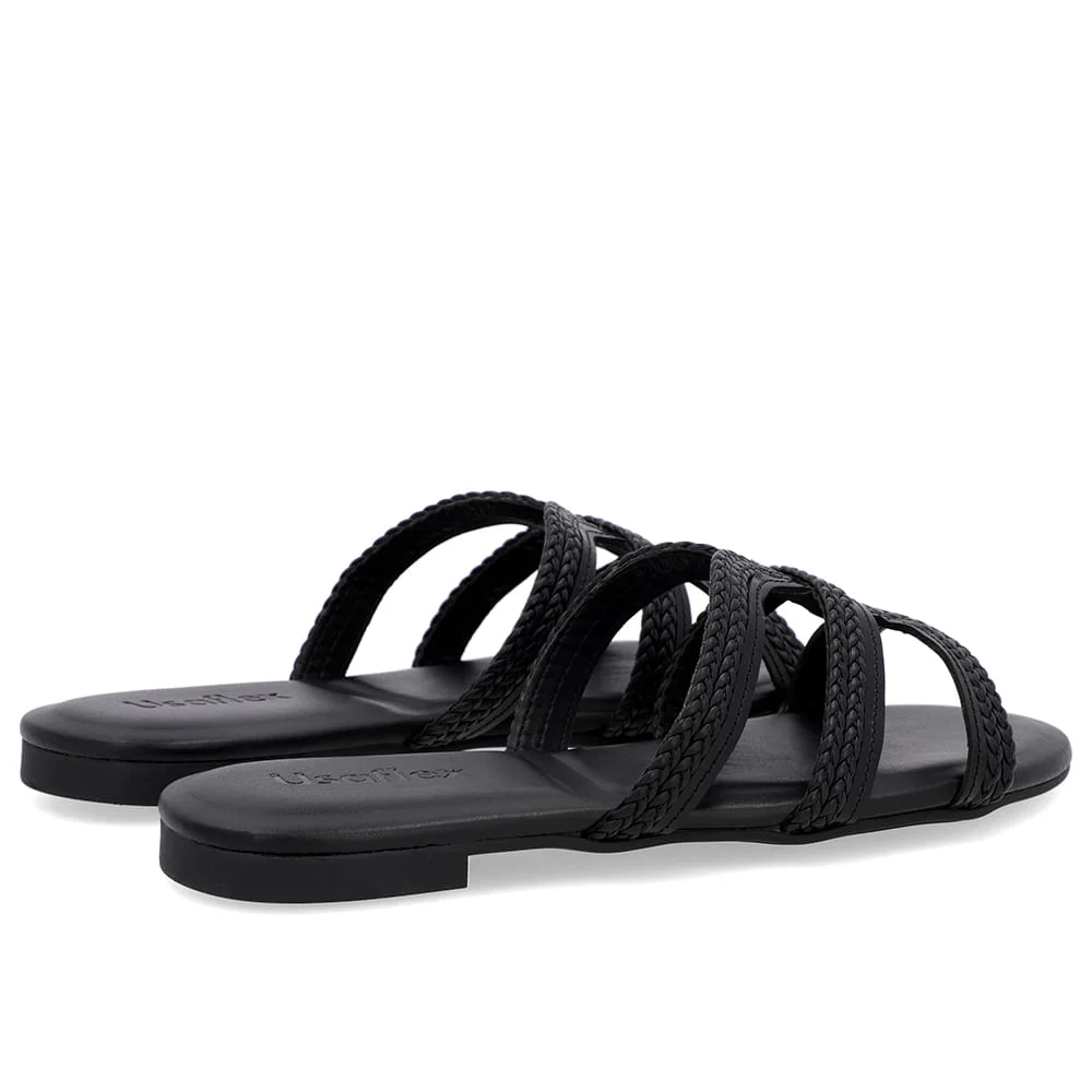 Rasteira Bico Redondo Couro Preta Textura Preto 3