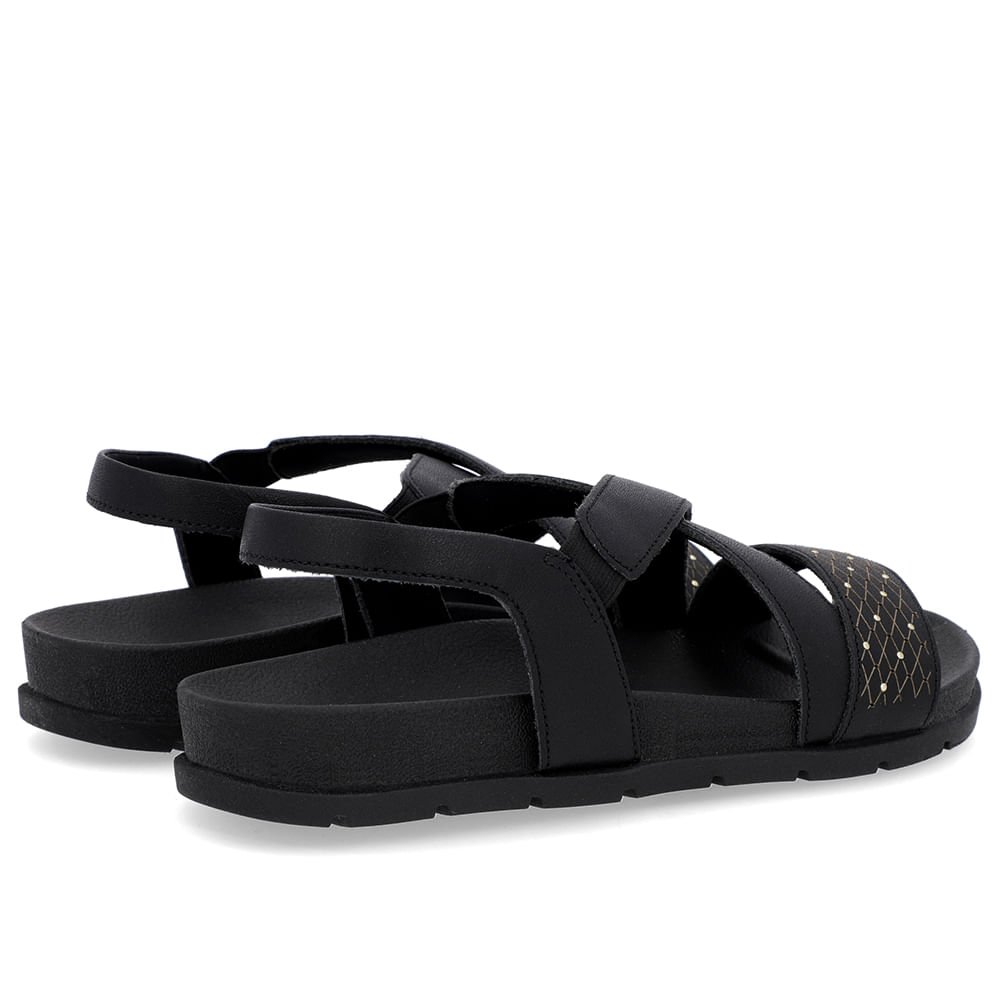 Sandália Tiras Couro Preta Ajuste Elástico Preto 3