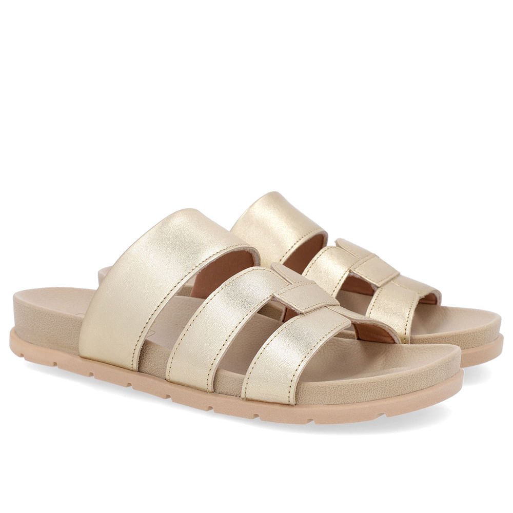 Slide Baixo Couro Dourado Tiras Dourado 2