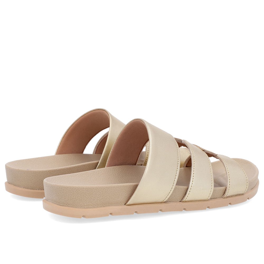 Slide Baixo Couro Dourado Tiras Dourado 3