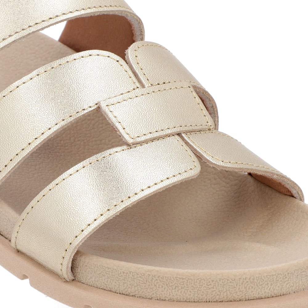 Slide Baixo Couro Dourado Tiras Dourado 4