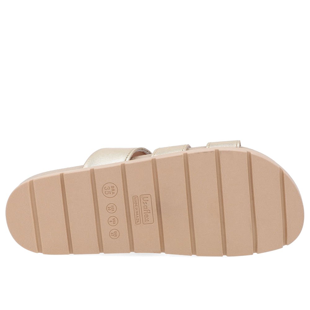 Slide Baixo Couro Dourado Tiras Dourado 5
