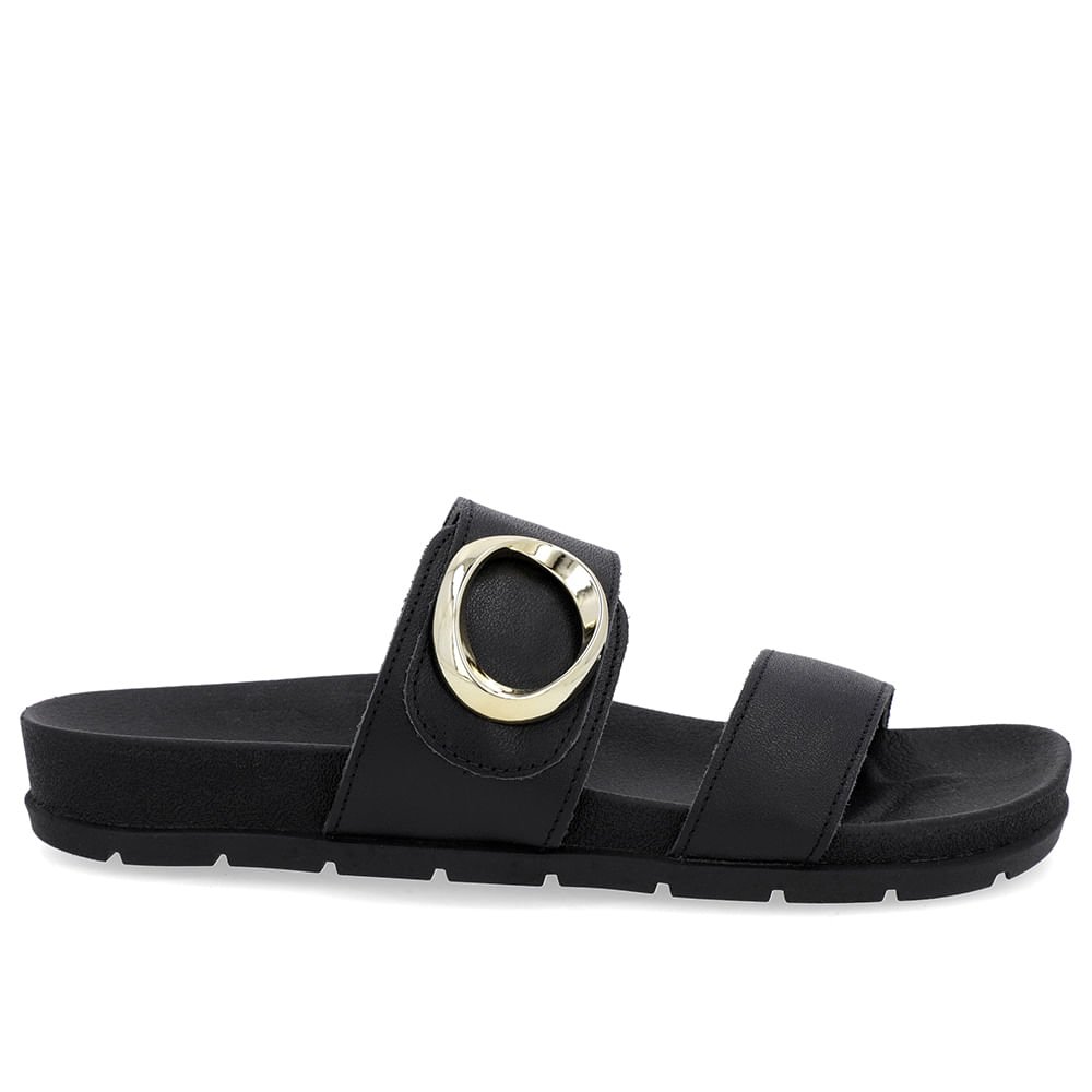 Slide Baixo Couro Preto Maxi Enfeite Preto 1