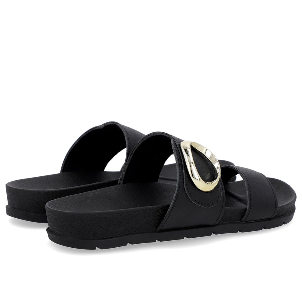 Slide Baixo Couro Preto Maxi Enfeite Preto 3