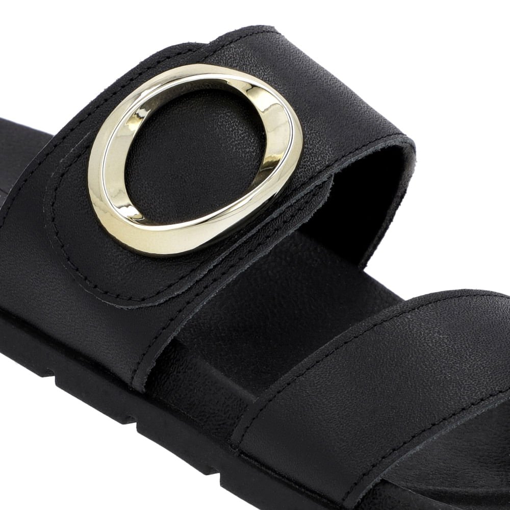 Slide Baixo Couro Preto Maxi Enfeite Preto 4