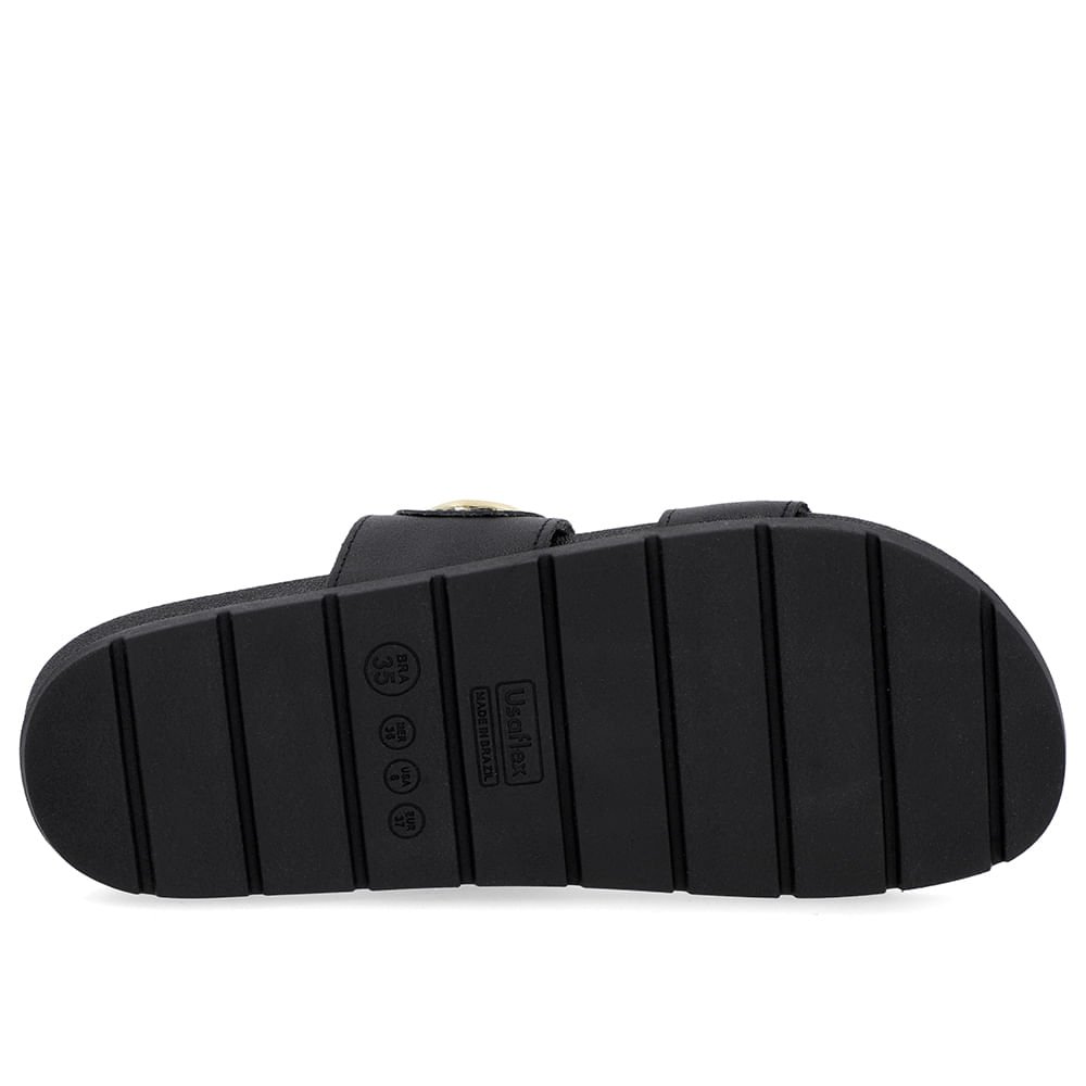 Slide Baixo Couro Preto Maxi Enfeite Preto 5