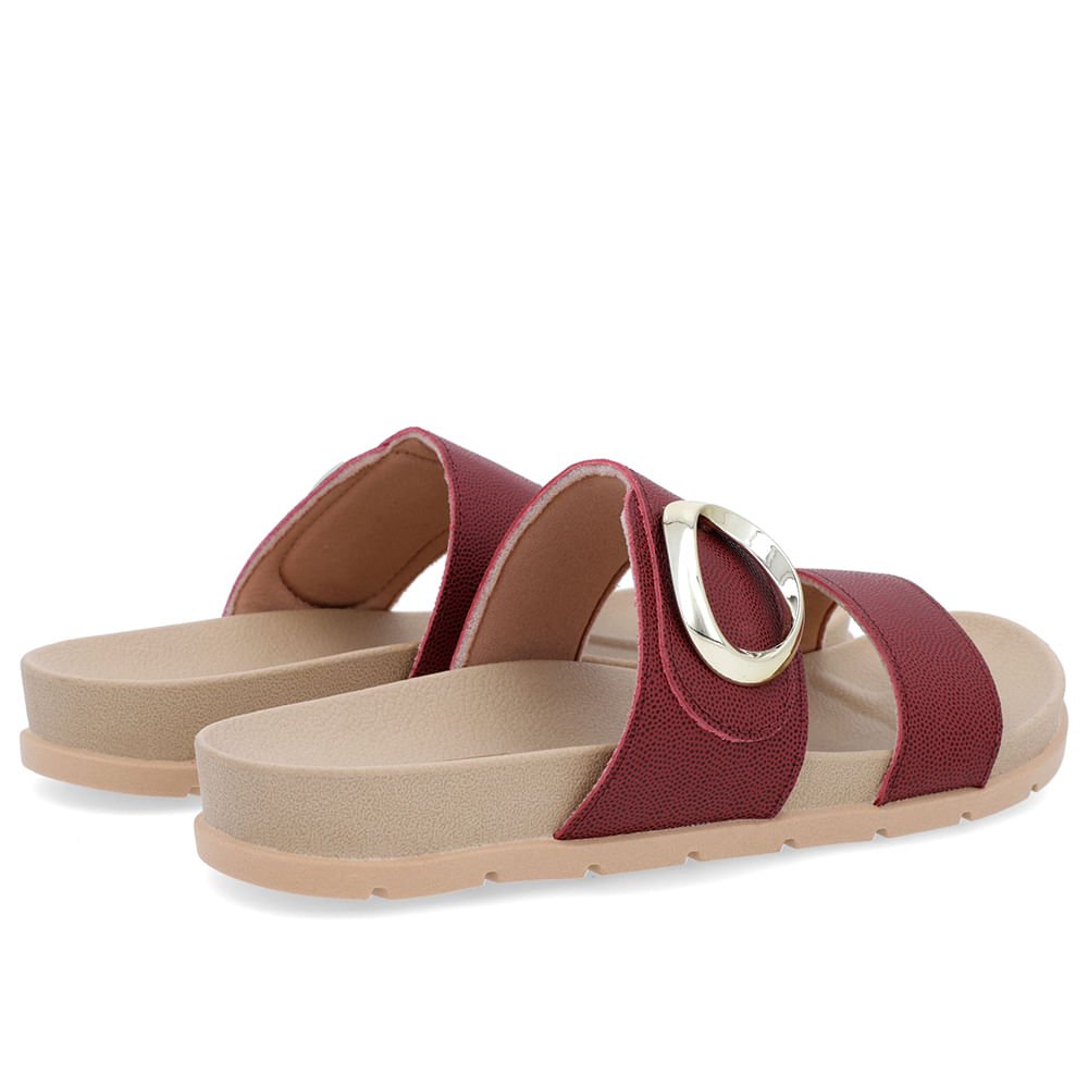 Slide Baixo Couro Vermelho Maxi Enfeite Bordô 3