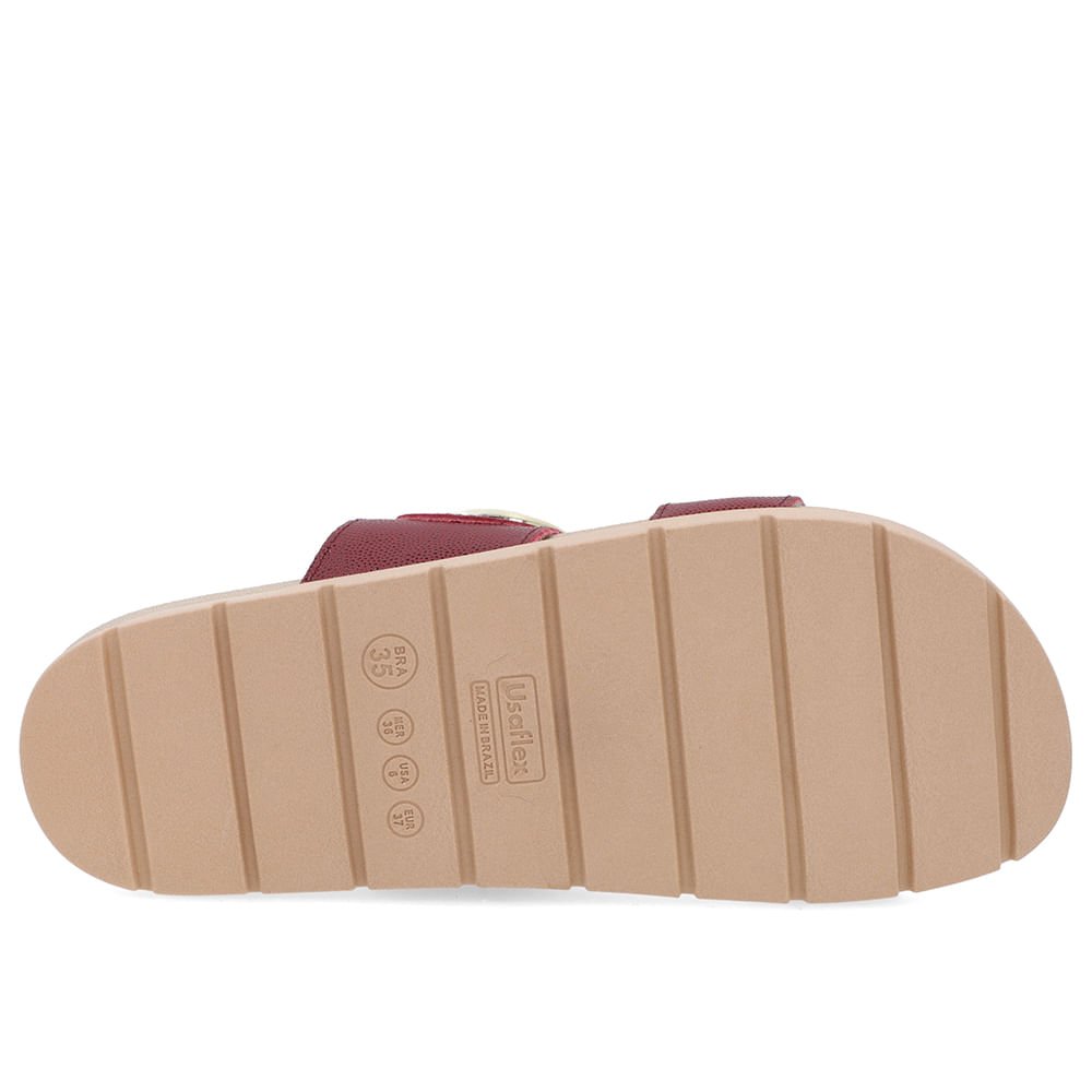 Slide Baixo Couro Vermelho Maxi Enfeite Bordô 5