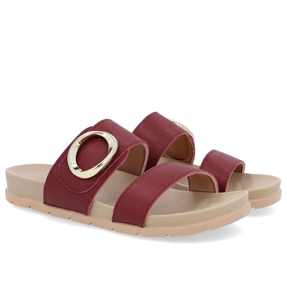 Slide Baixo Couro Vermelho Maxi Enfeite Vermelho 2