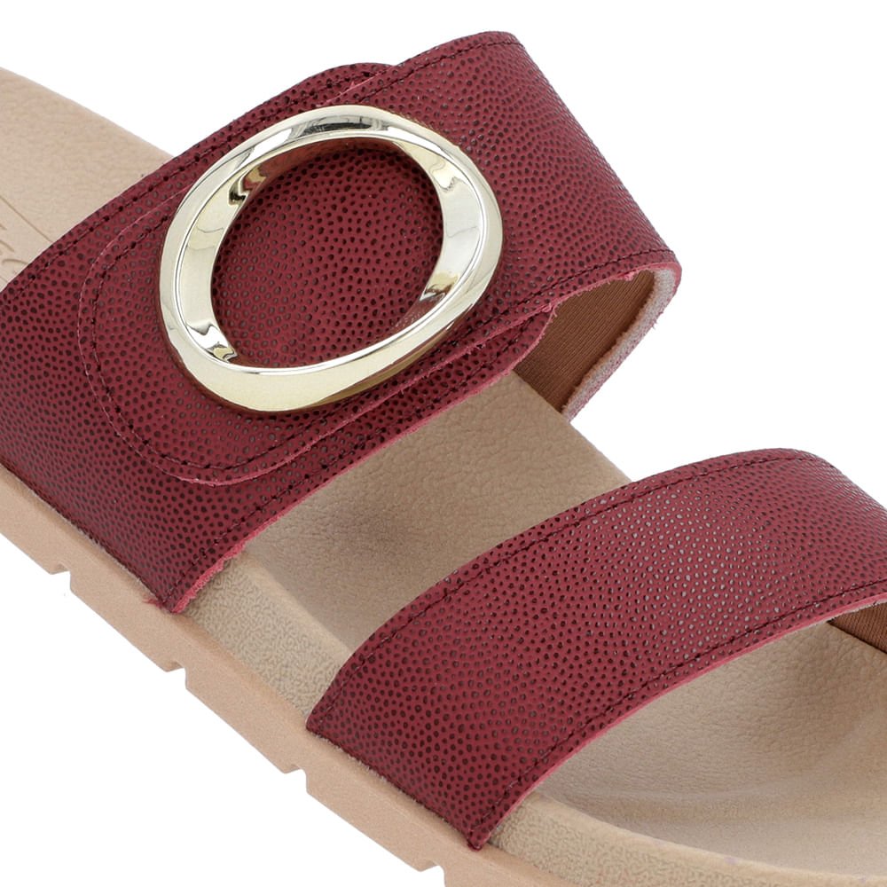 Slide Baixo Couro Vermelho Maxi Enfeite Vermelho 4