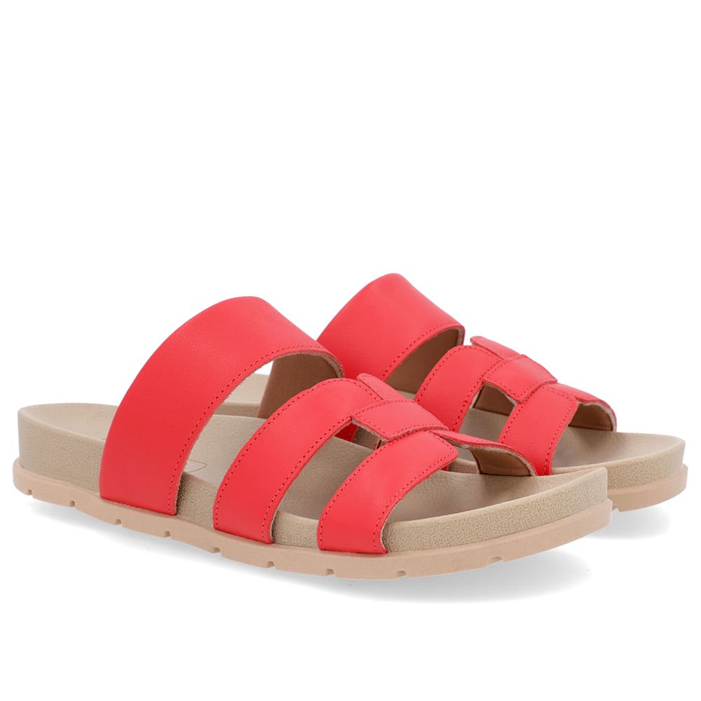 Slide Baixo Couro Vermelho Tiras Vermelho 2
