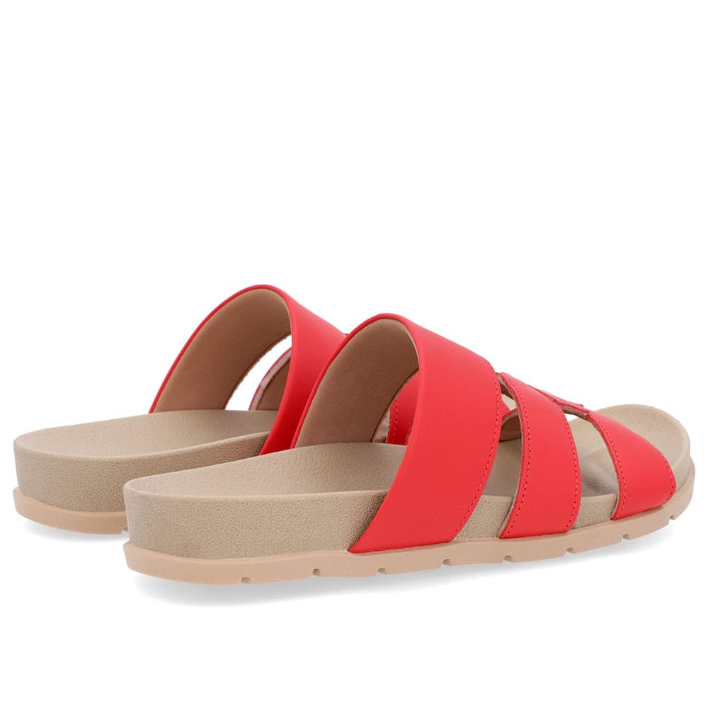 Slide Baixo Couro Vermelho Tiras Vermelho 3