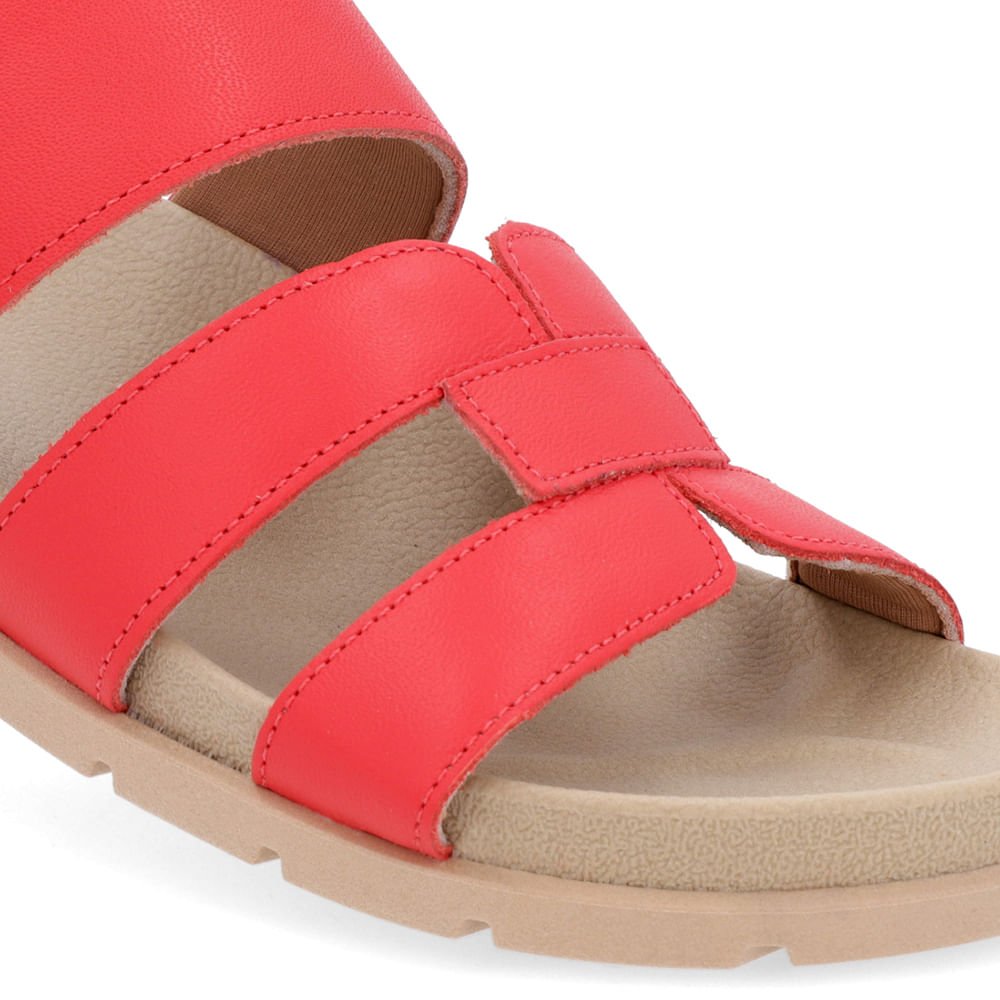 Slide Baixo Couro Vermelho Tiras Vermelho 4