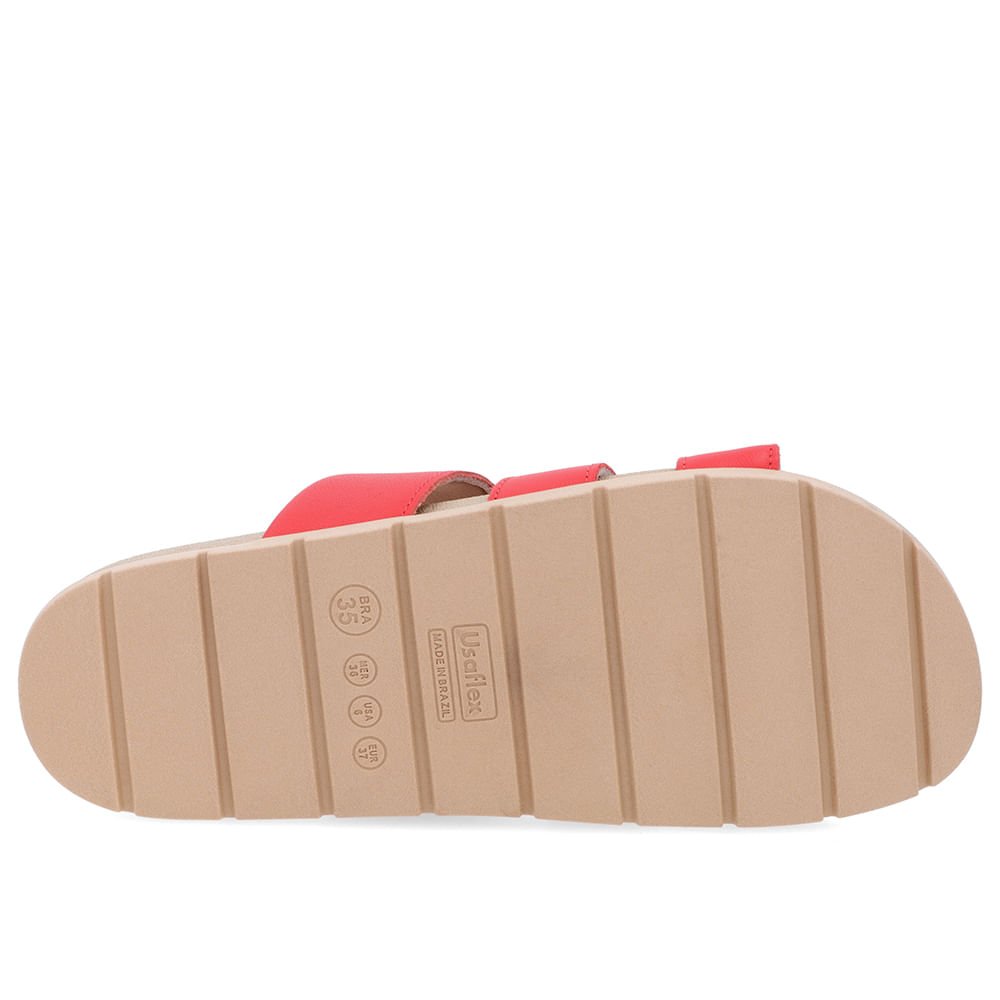 Slide Baixo Couro Vermelho Tiras Vermelho 5