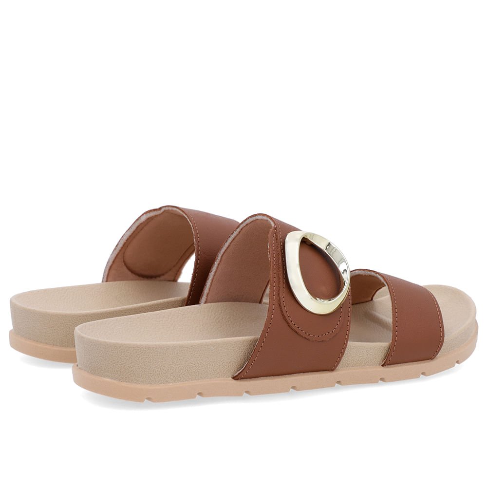 Slide Baixo Couro Marrom Maxi Enfeite Marrom 3