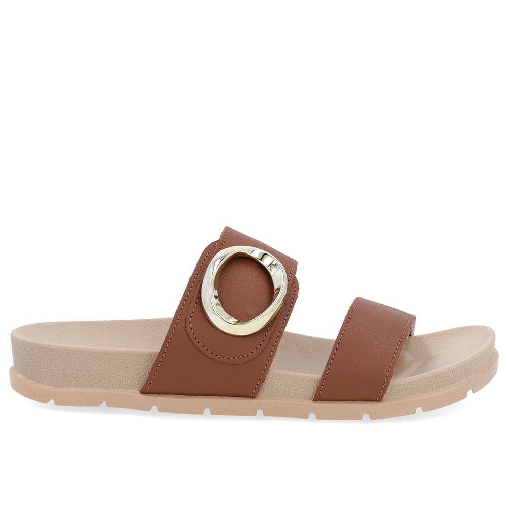 Slide Baixo Couro Marrom Maxi Enfeite