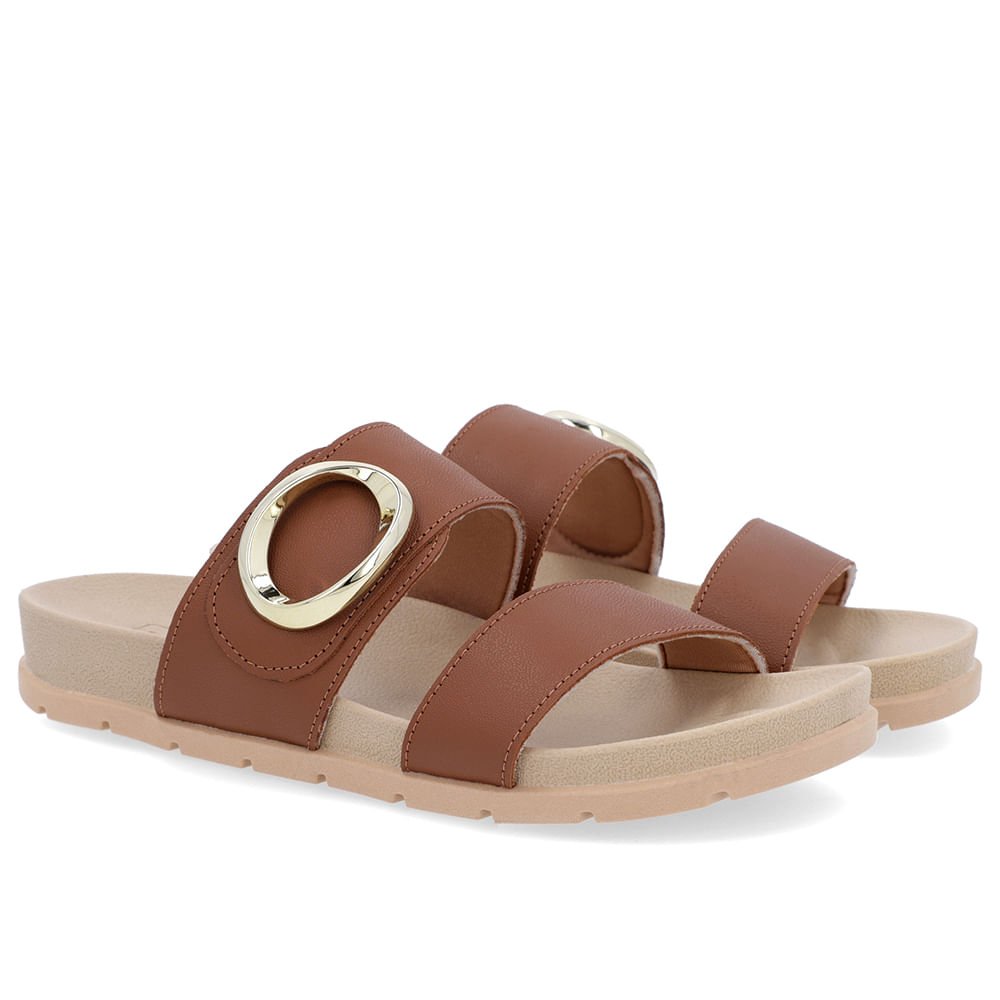 Slide Baixo Couro Marrom Maxi Enfeite Marrom 2
