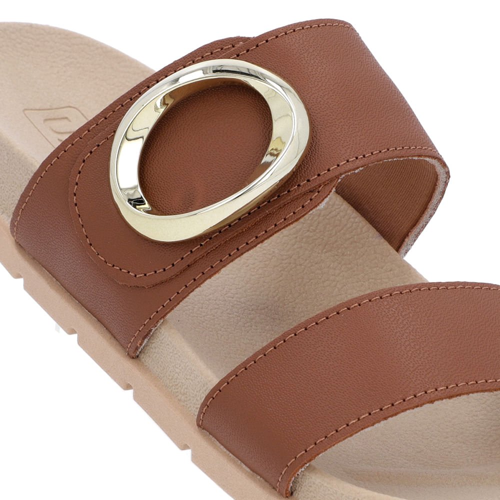 Slide Baixo Couro Marrom Maxi Enfeite Marrom 4