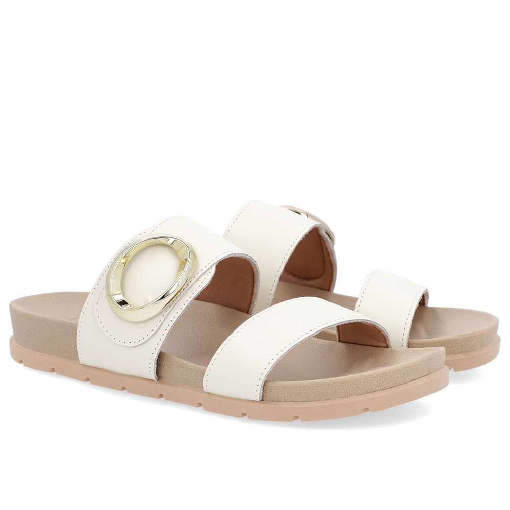 Slide Baixo Couro Branco Maxi Enfeite Branco 2