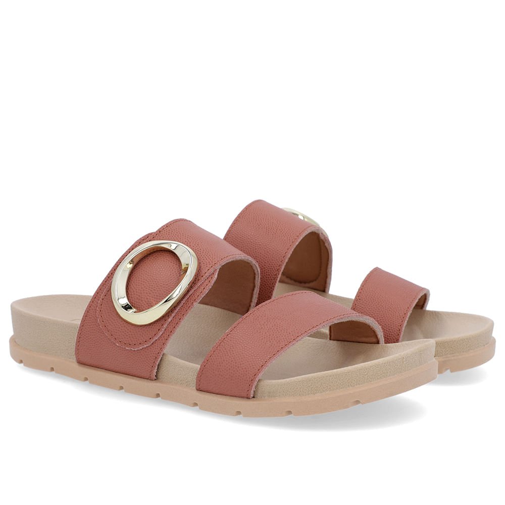 Slide Baixo Couro Rosa Maxi Enfeite Rosa 2