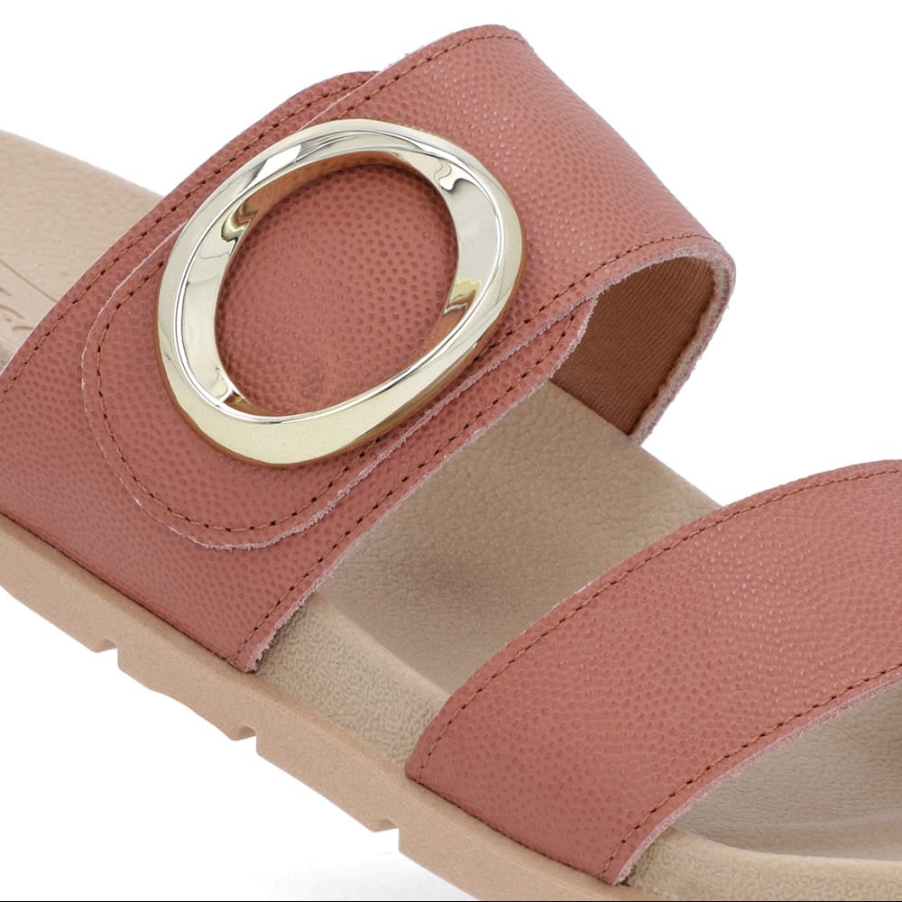 Slide Baixo Couro Rosa Maxi Enfeite Rosa 4