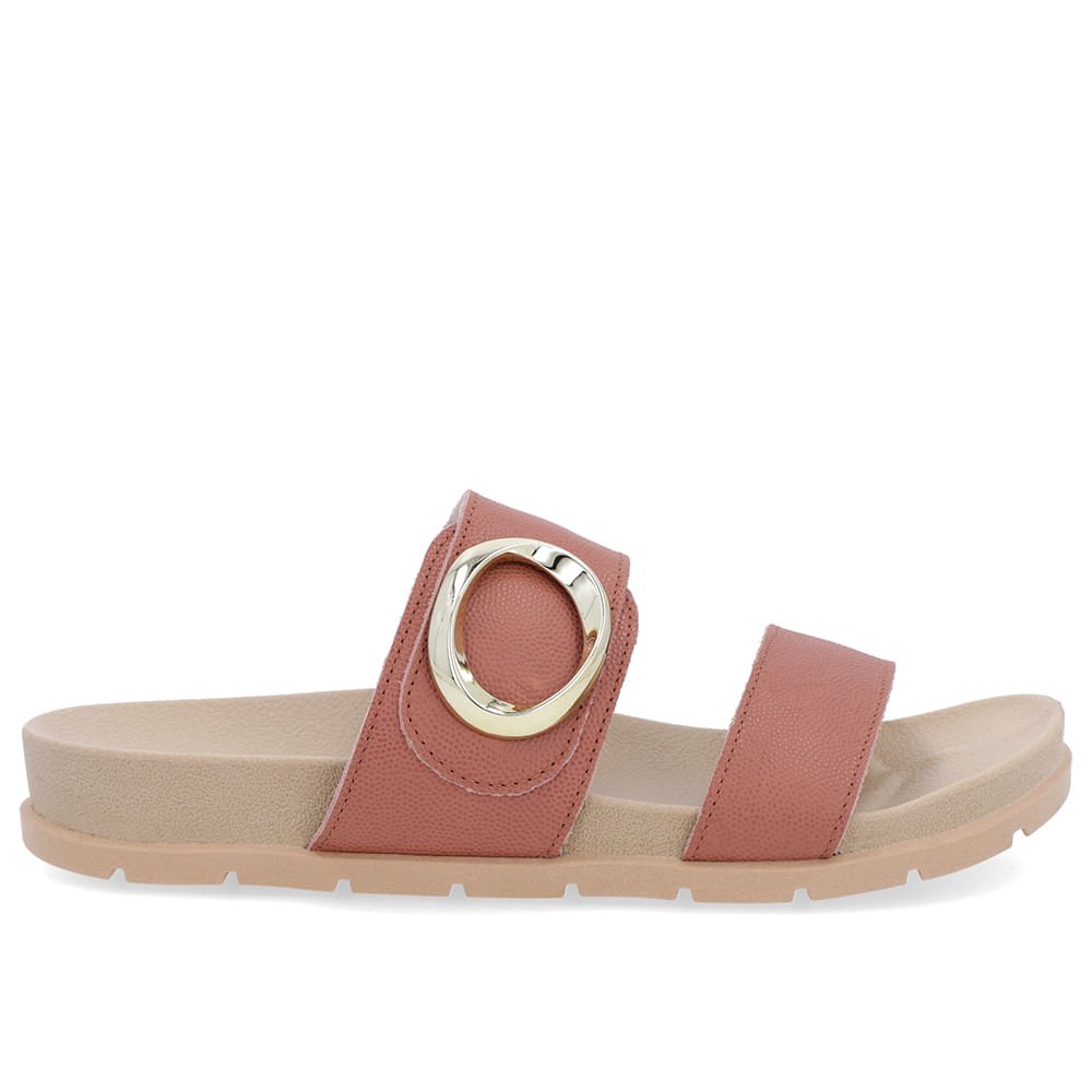 Slide Baixo Couro Rosa Maxi Enfeite Rosa 1