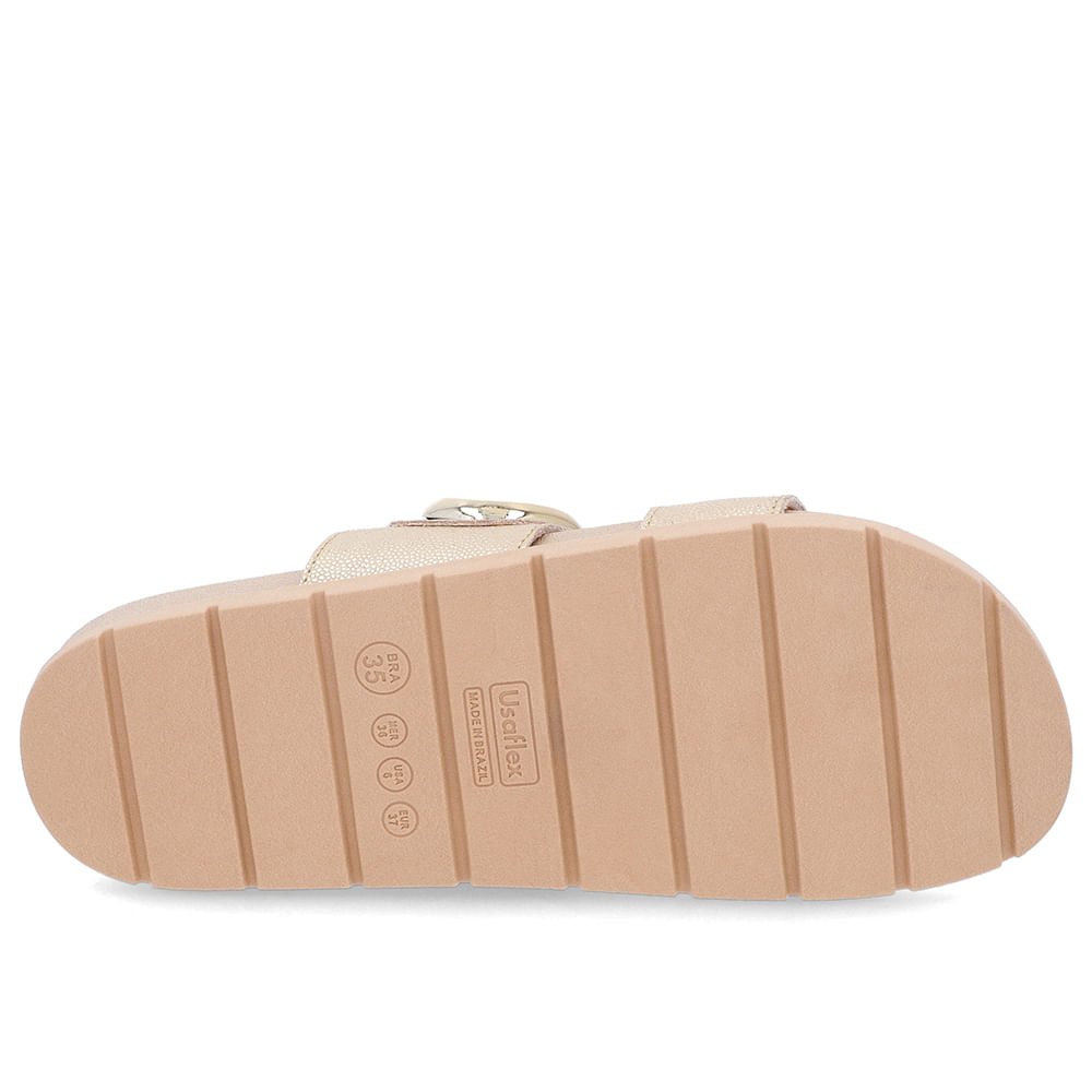 Slide Baixo Couro Dourado Maxi Enfeite Dourado 5