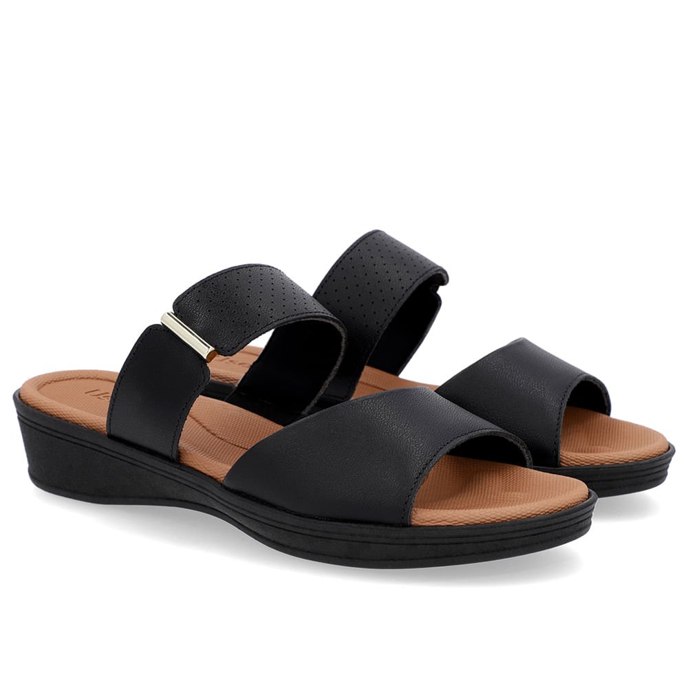 Tamanco Plataforma Couro Preto Tira Enfeite Preto 2