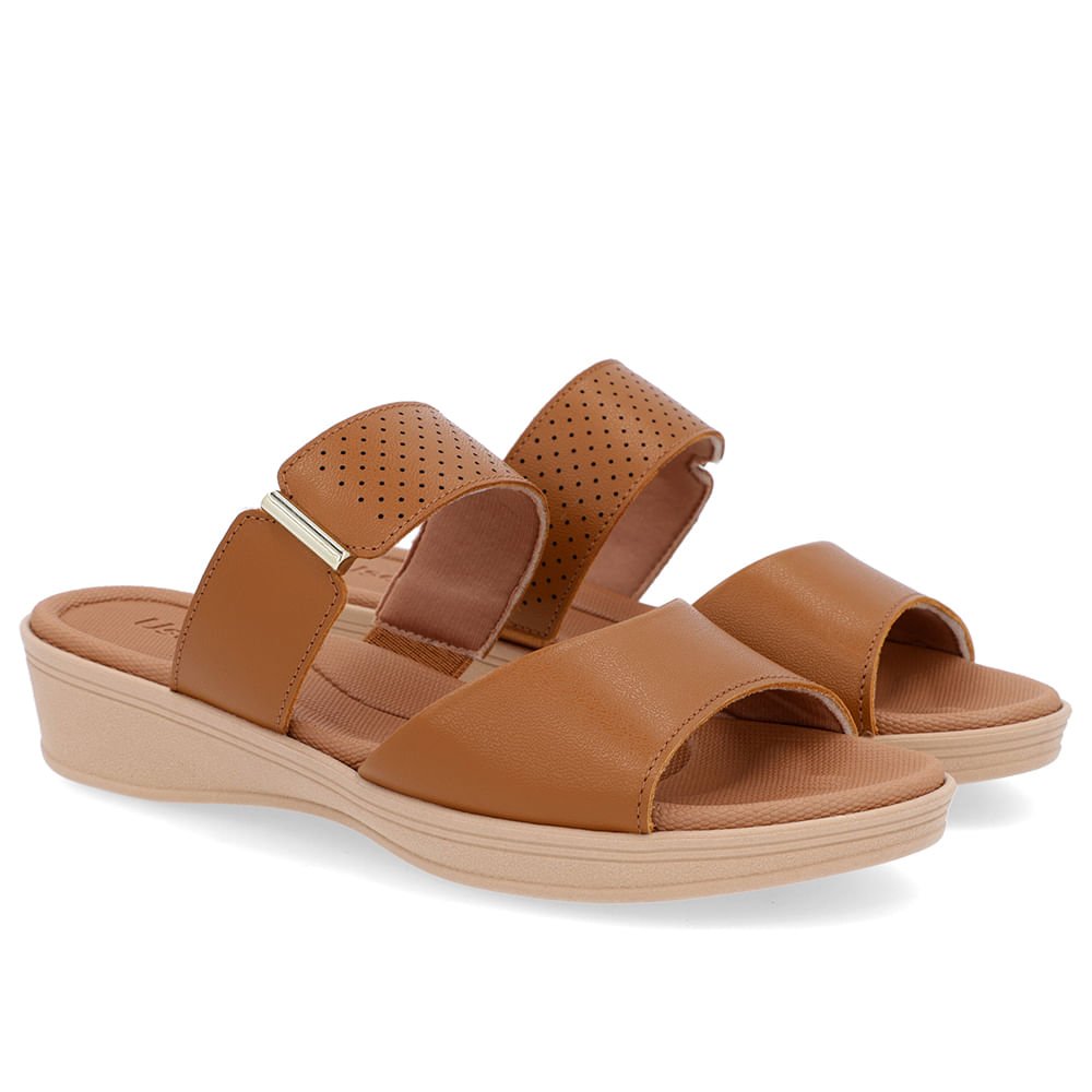 Tamanco Plataforma Couro Marrom Tira Enfeite Marrom 2