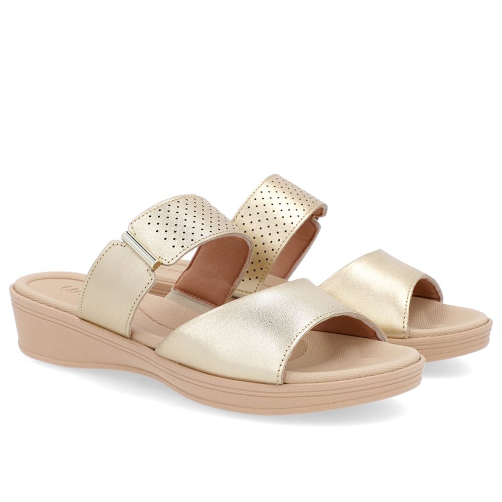 Tamanco Plataforma Couro Dourado Tira Enfeite Dourado 2